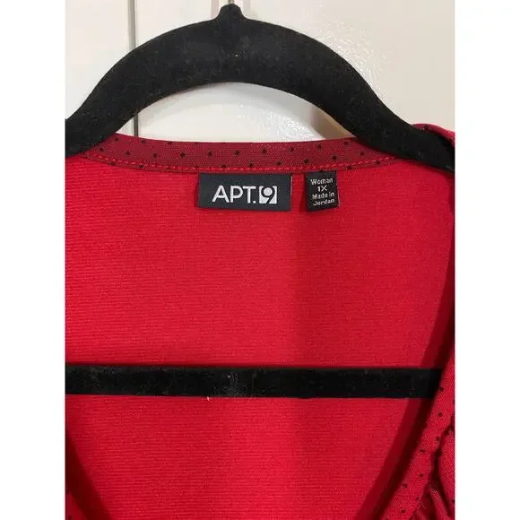 APT. 9 Woman Red Polka Dot Ruffled 3/4 Sleeve Button front V-Neck Blouse Size 1X - Picture 3 of 10